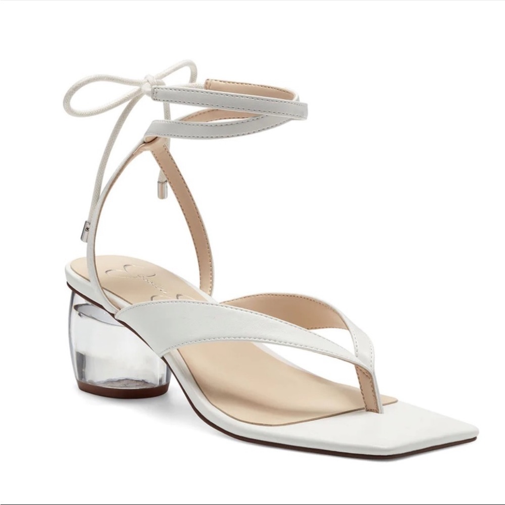 NEW! Jessica Simpson Sitelli Sandal Ankle Wrapped Mid Heel Clear White Size 6